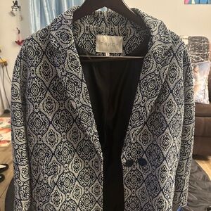 FRNCH Navy and White Patterned Blazer
